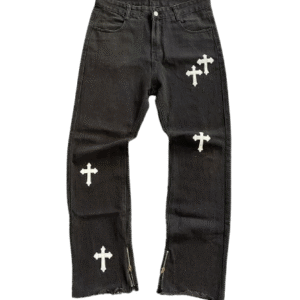 Cross zip denim pant  (White Cross)